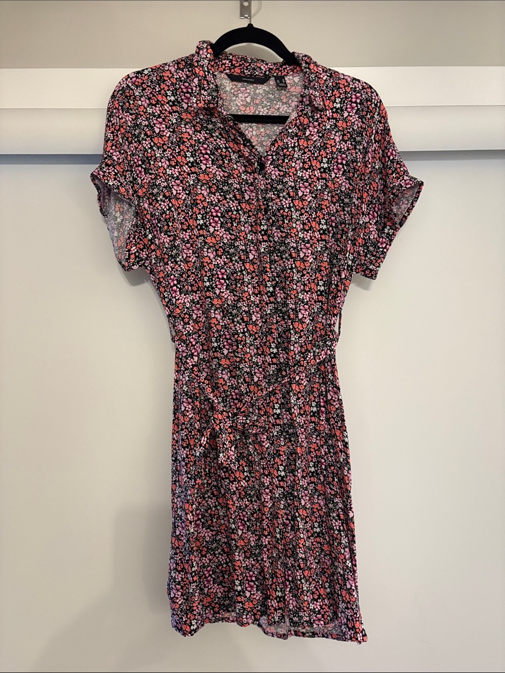 Vero Moda Black Mini Dress with Pink Floral Print